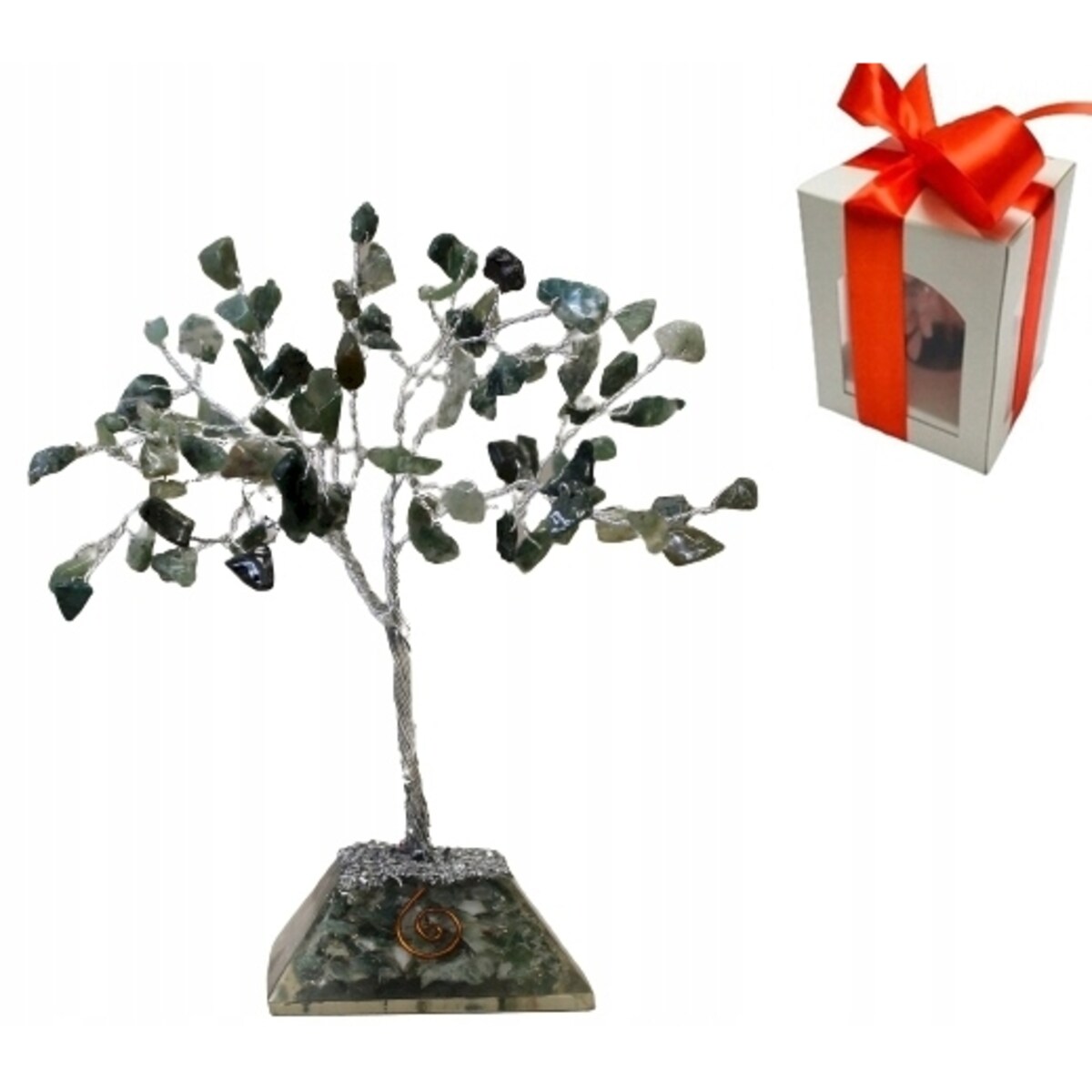 Drzewko SZCZĘŚCIA z Podstawą Orgonitową 80 Kamieni Agat Mszysty na prezent