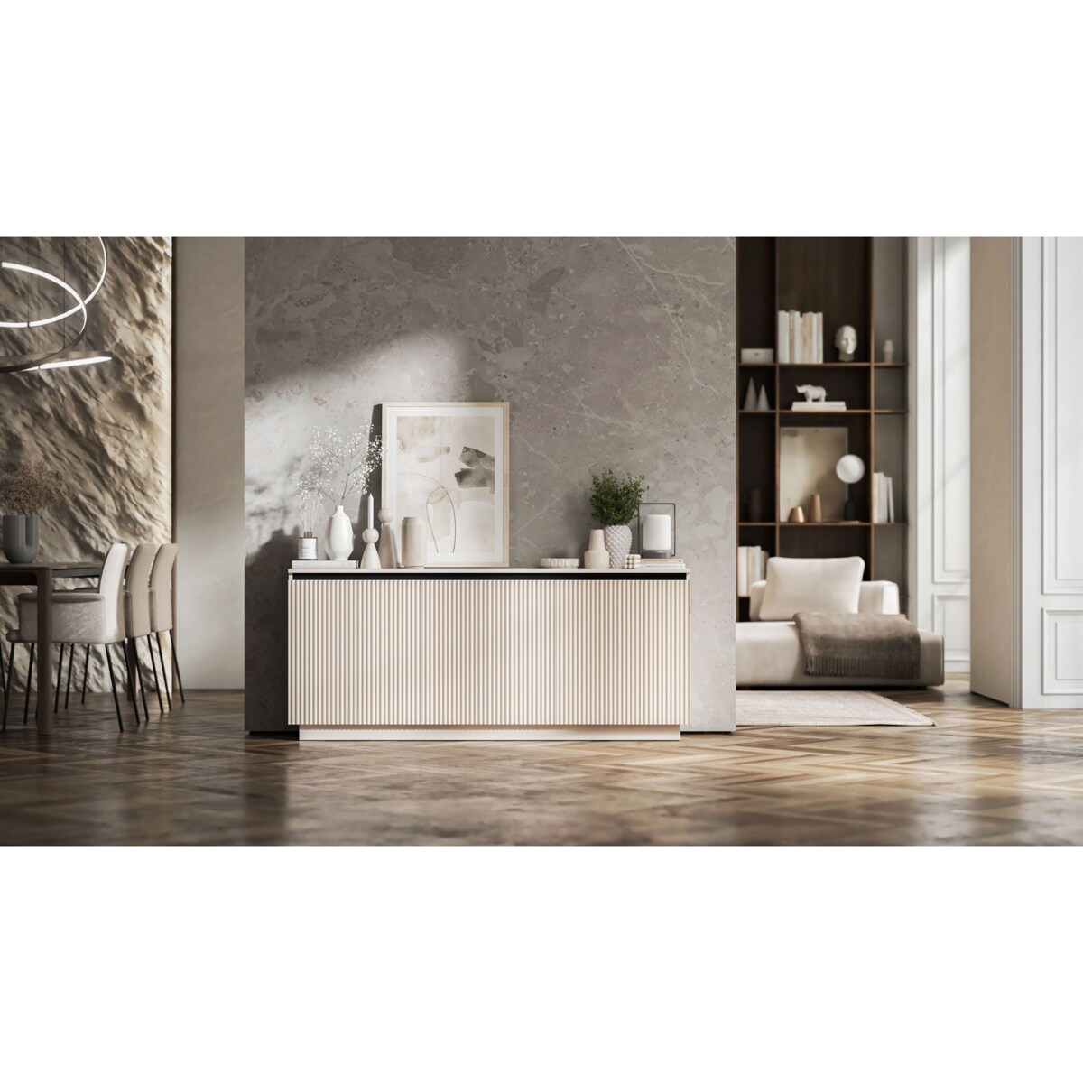 Komoda Glamour Nowoczesna Szafka RTV Kaszmir MAT ryflowane fronty 166,8 cm