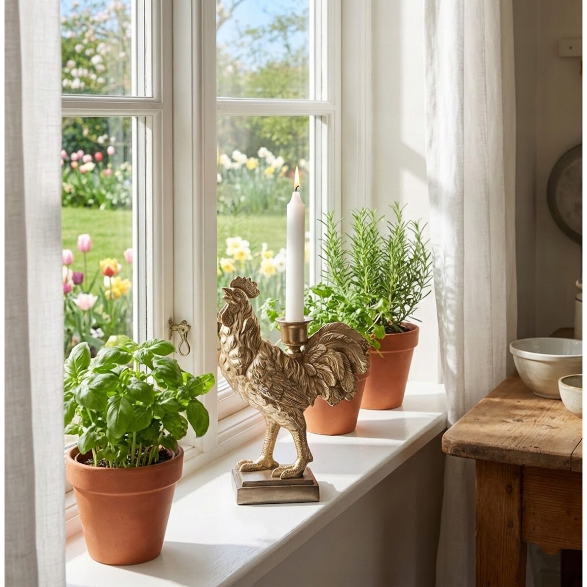 FIGURKA WIELKANOCNA KOGUT KURA ŚWIECZNIK ZŁOTY WIELKANOCNY DO DOMU SALONU