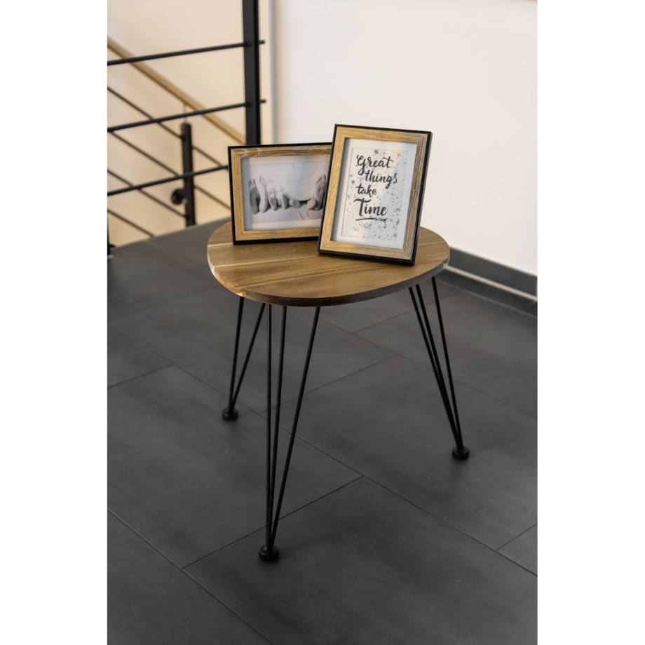 Stolik kawowy okrągły, blat Ø 44 cm z drewna akacji, WENKO