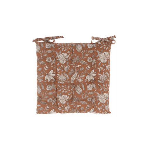 Poduszka na krzesło wiązana, wzór w kwiaty, 100% bawełny, 40 x 40 cm