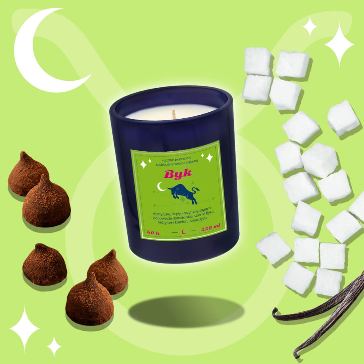 Świeca zodiakalna sojowa naturalna zapachowa BYK - bezpieczna, ręcznie robiona w szklanym słoiczku na prezent upominek dla osoby ze znakiem zodiaku BYKA