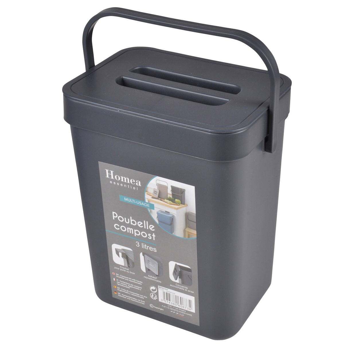 Kompostownik domowy z uchwytem, 3l