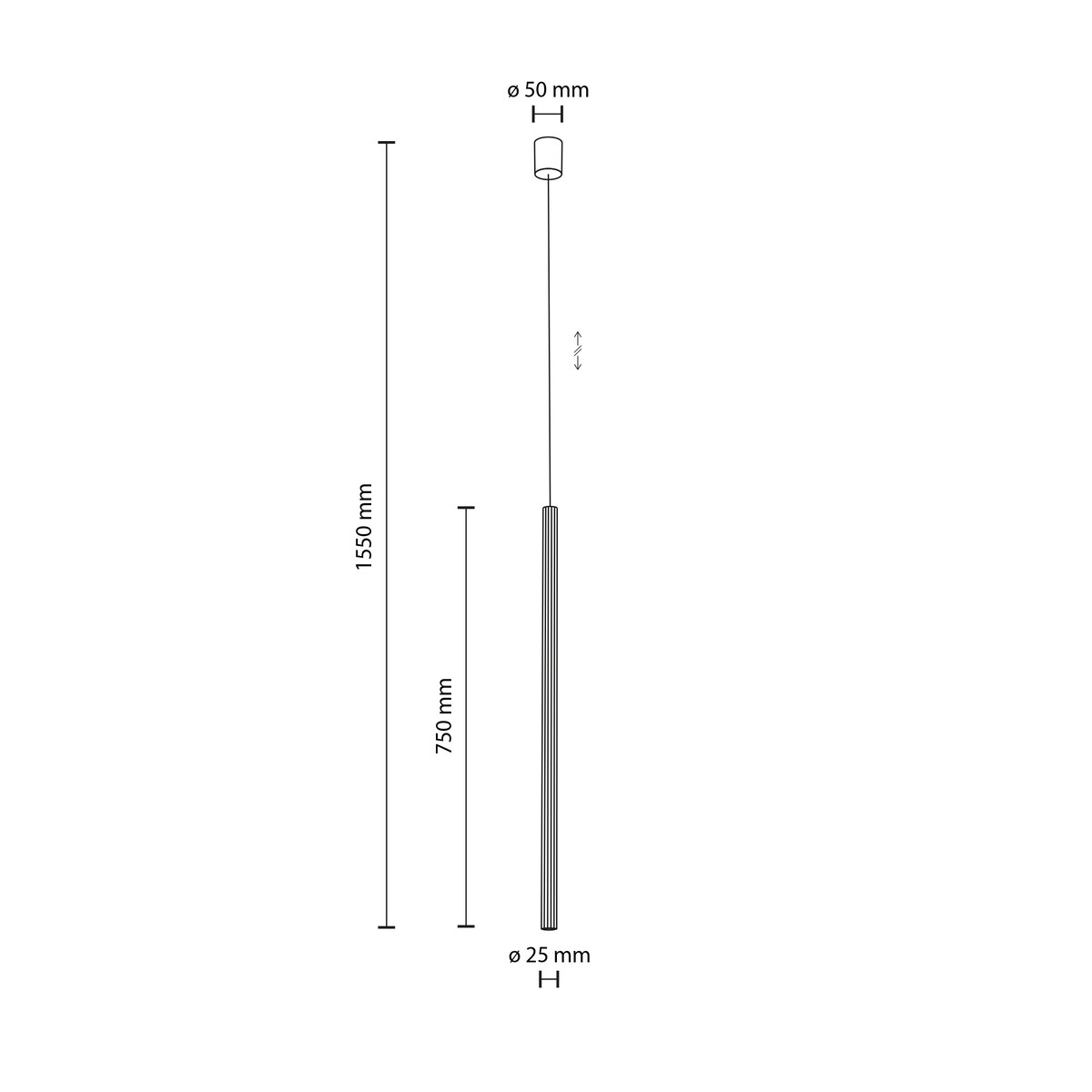 Lampa Wisząca Tk Lighting Ferro Czarna Ryflowana Metalowa Tuba Sopel Rurka 75Cm 1Xg9