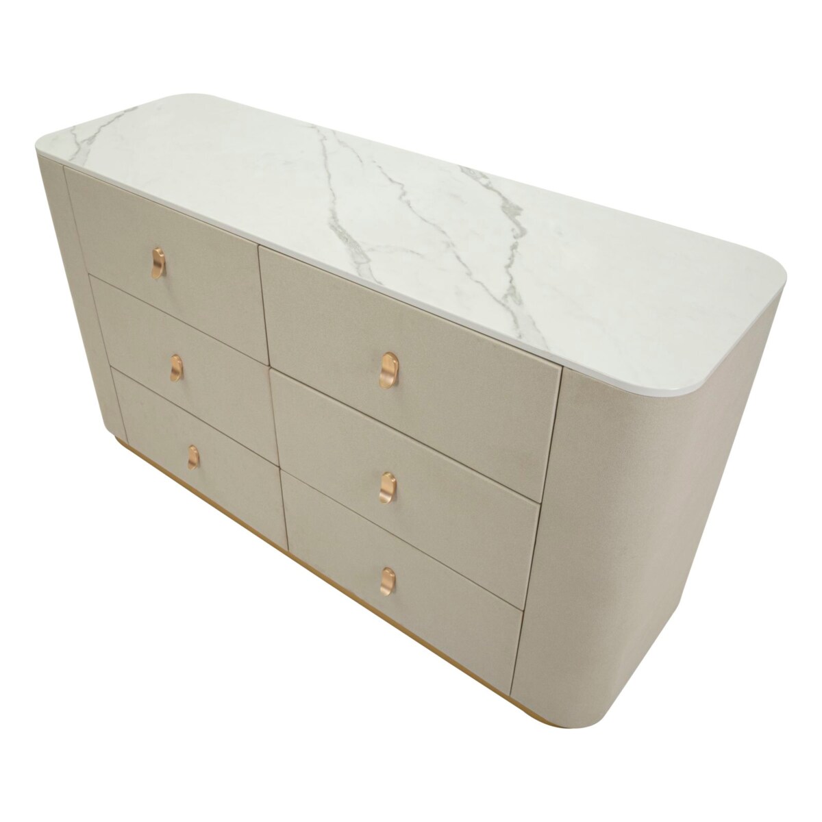Komoda Beauty, kolor kremowy i złoty, drewno sosnowe, płyta MDF i metal, 140 x 45 x 76 cm, Mauro Ferretti