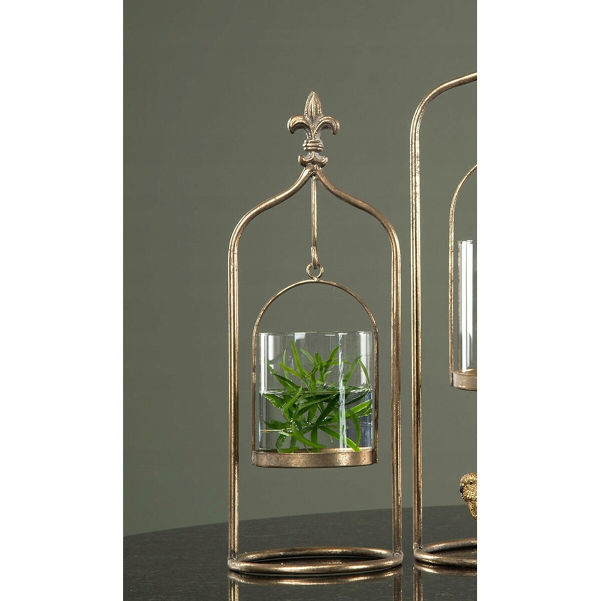 ŚWIECZNIK NA TEALIGHT złoty metalowy szklany do salonu łazienki 40cm