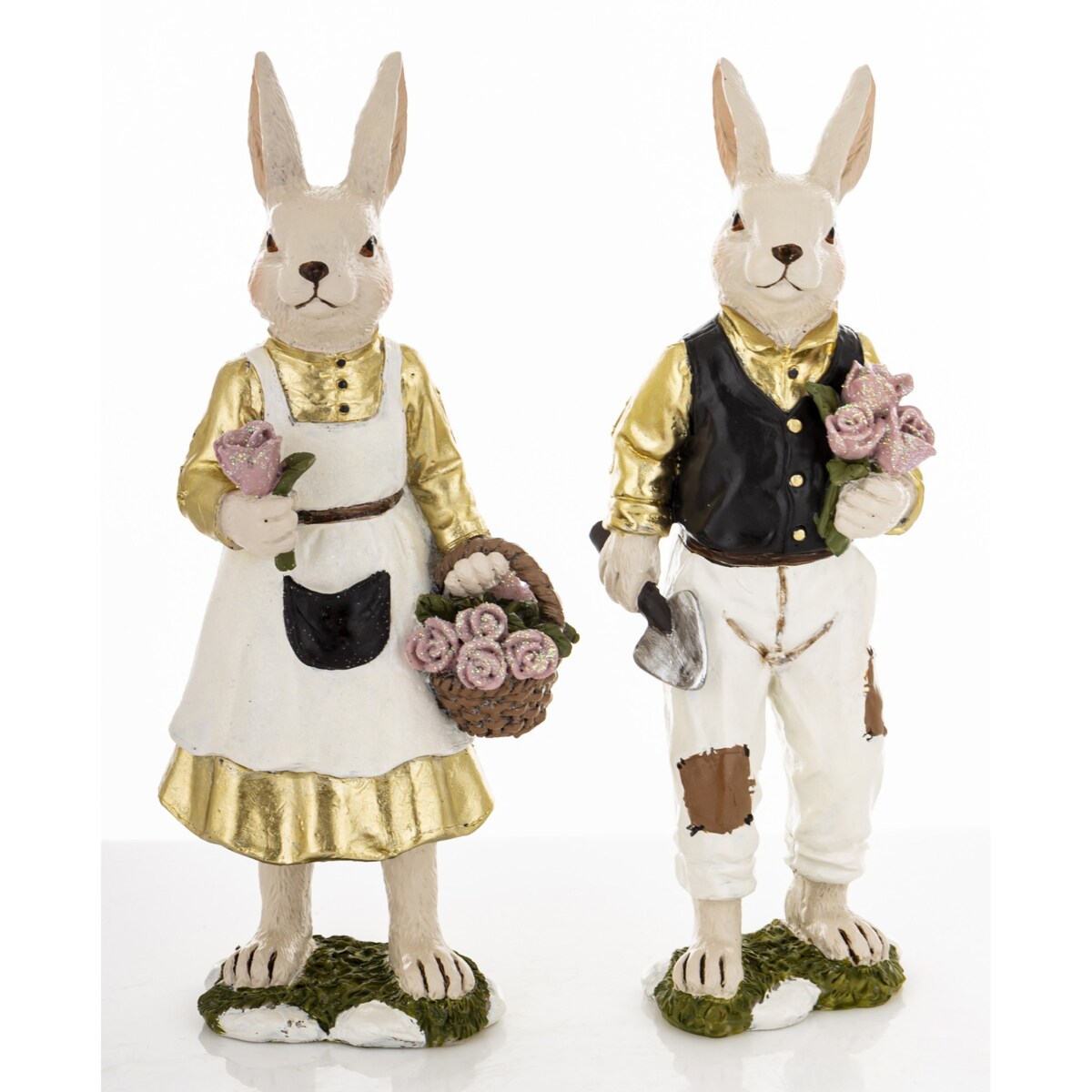 Dekoracja - para królików 21,5x7,5x6 i 22x10x7 cm FRODO z koszem róż