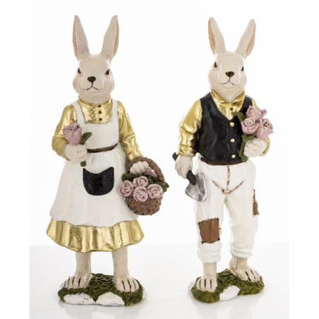 Dekoracja - para królików 21,5x7,5x6 i 22x10x7 cm FRODO z koszem róż