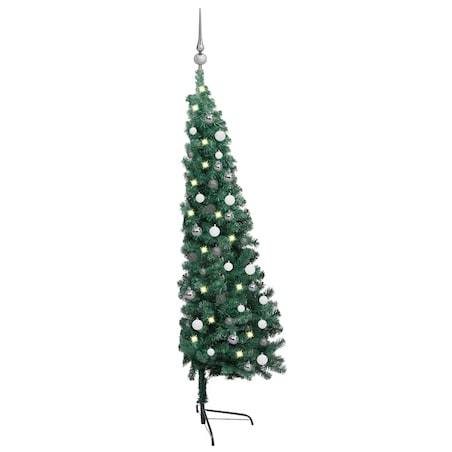 vidaXL Choinka z lampkami i bombkami, połówka, zielona, 120 cm