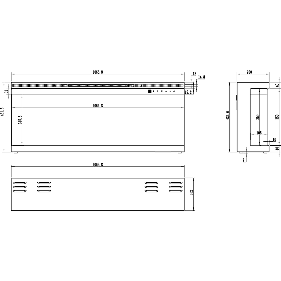 Kominek elektryczny à 3 côtés AFLAMO Unique 107 - ścienny i do zabudowy - 107x44x20 cm - kominek LED - funkcja grzania 750/1500 W