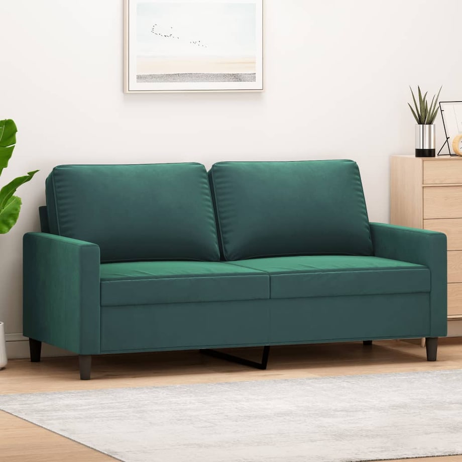 vidaXL Sofa 2-osobowa, ciemnozielona, 140 cm, tapicerowana aksamitem