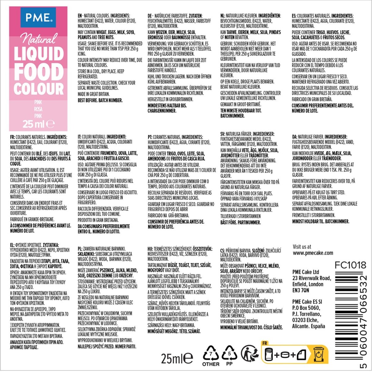 PME Naturalny barwnik spożywczy w płynie 25 ml jasnoróżowy