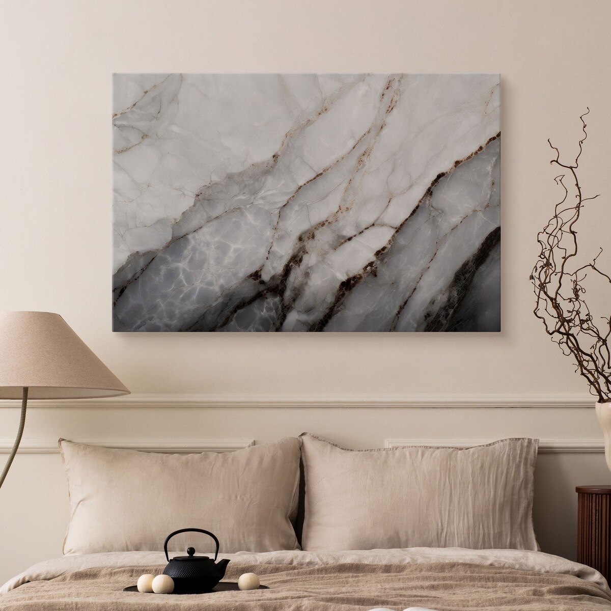 OBRAZ DO SALONU SZARY MARMUR STYL GLAMOUR ABSTRAKCJA KAMIEŃ 40x30cm