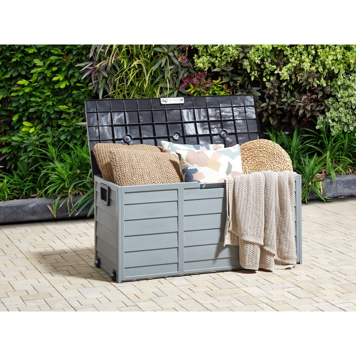 Skrzynia ogrodowa 112 x 50 cm szaro-czarna LOCARNO