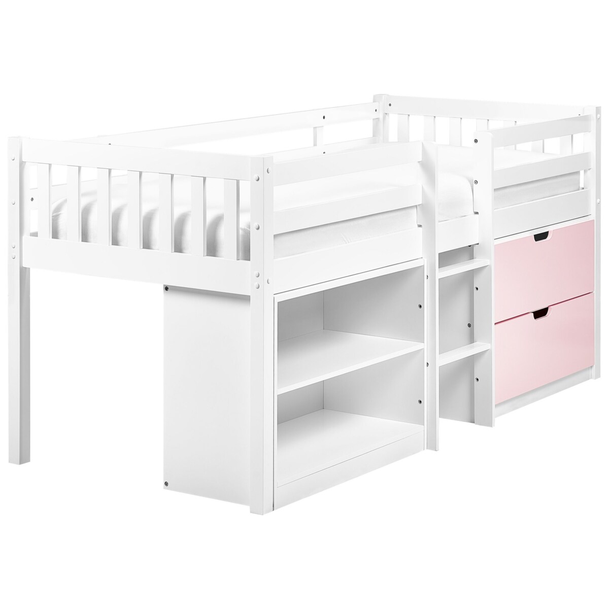 Łóżko dziecięce na podwyższeniu z szufladami drewniane 90 x 200 cm białe z różowym SUSVILLE