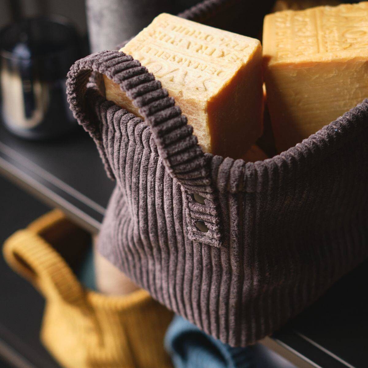 Koszyk do przechowywania z uchwytami, struktura sztruksu, 25 x 15 cm