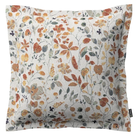 Poszewka Mona na poduszkę 45x45 pomarańczowo-zielone kwiaty na kremowym tle