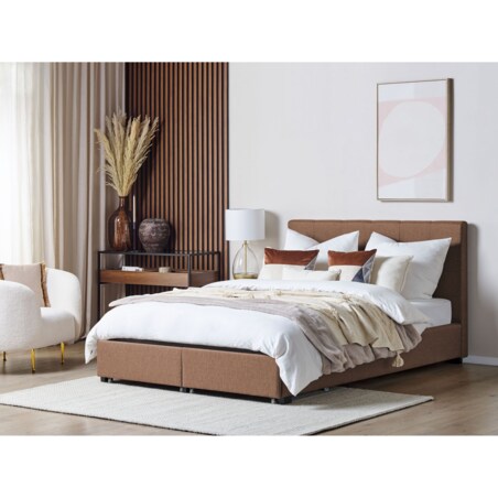 Łóżko z szufladami tapicerowane 160 x 200 cm brązowe LA ROCHELLE
