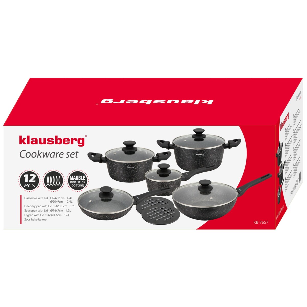 Komplet garnków z marmurkową powłoką nieprzywierającą 12-ele KLAUSBERG