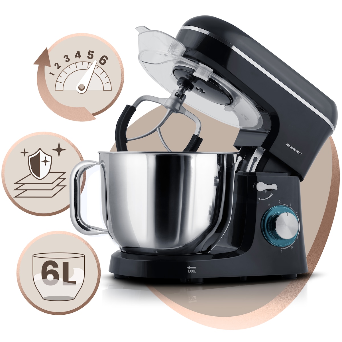 Robot kuchenny planetarny mikser Berdsen 1400W 3w1 6l czarno-srebrny 375600