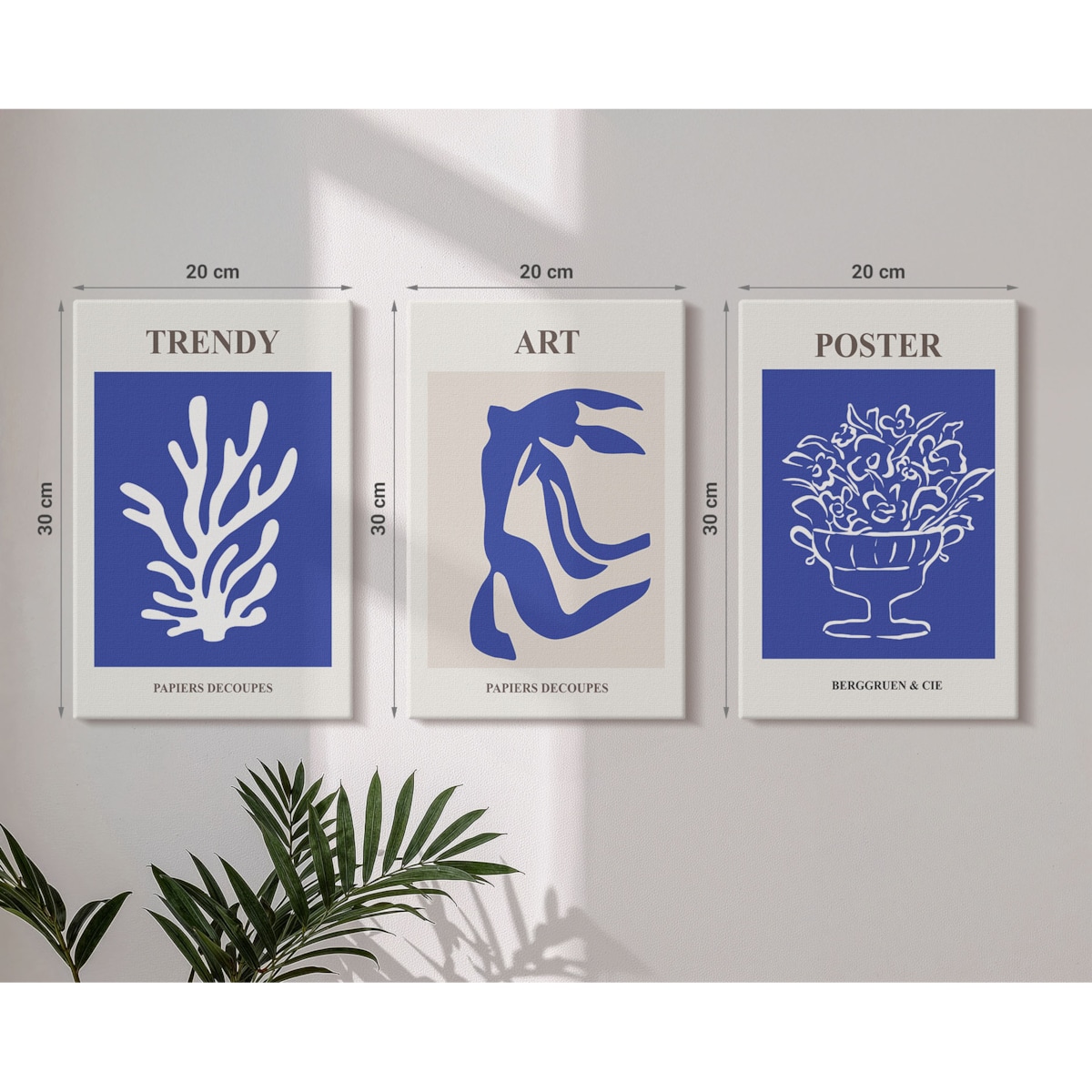 Zestaw 3 małych obrazów na płótnie - Abstrakcyjne plakaty Matisse boho - niebieski