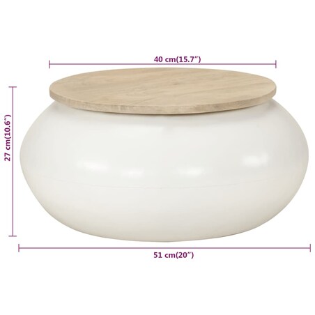 vidaXL Stolik kawowy, biały, 51x51x27 cm, lite drewno mango