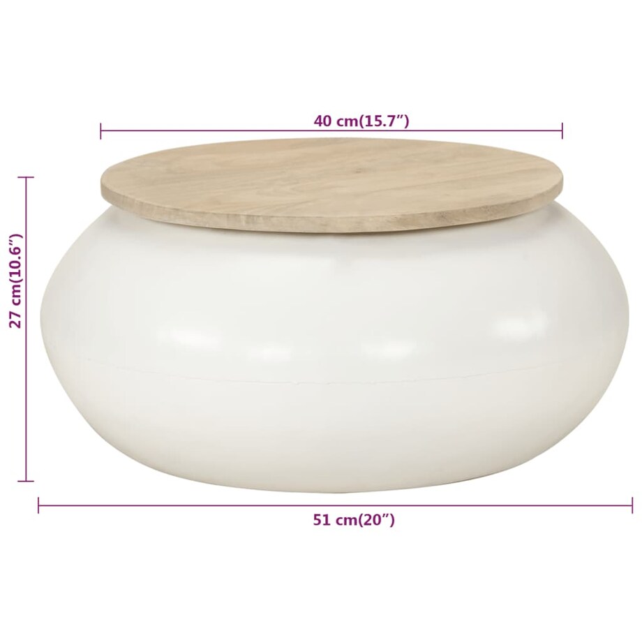 vidaXL Stolik kawowy, biały, 51x51x27 cm, lite drewno mango