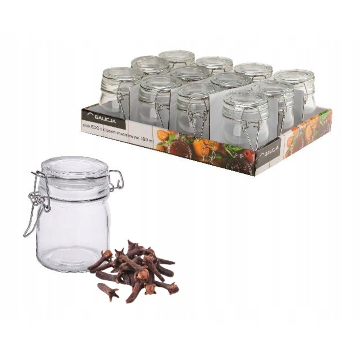 12X słoik słoiczek mały pojemnik szklany na przyprawy 180 ml z klipsem