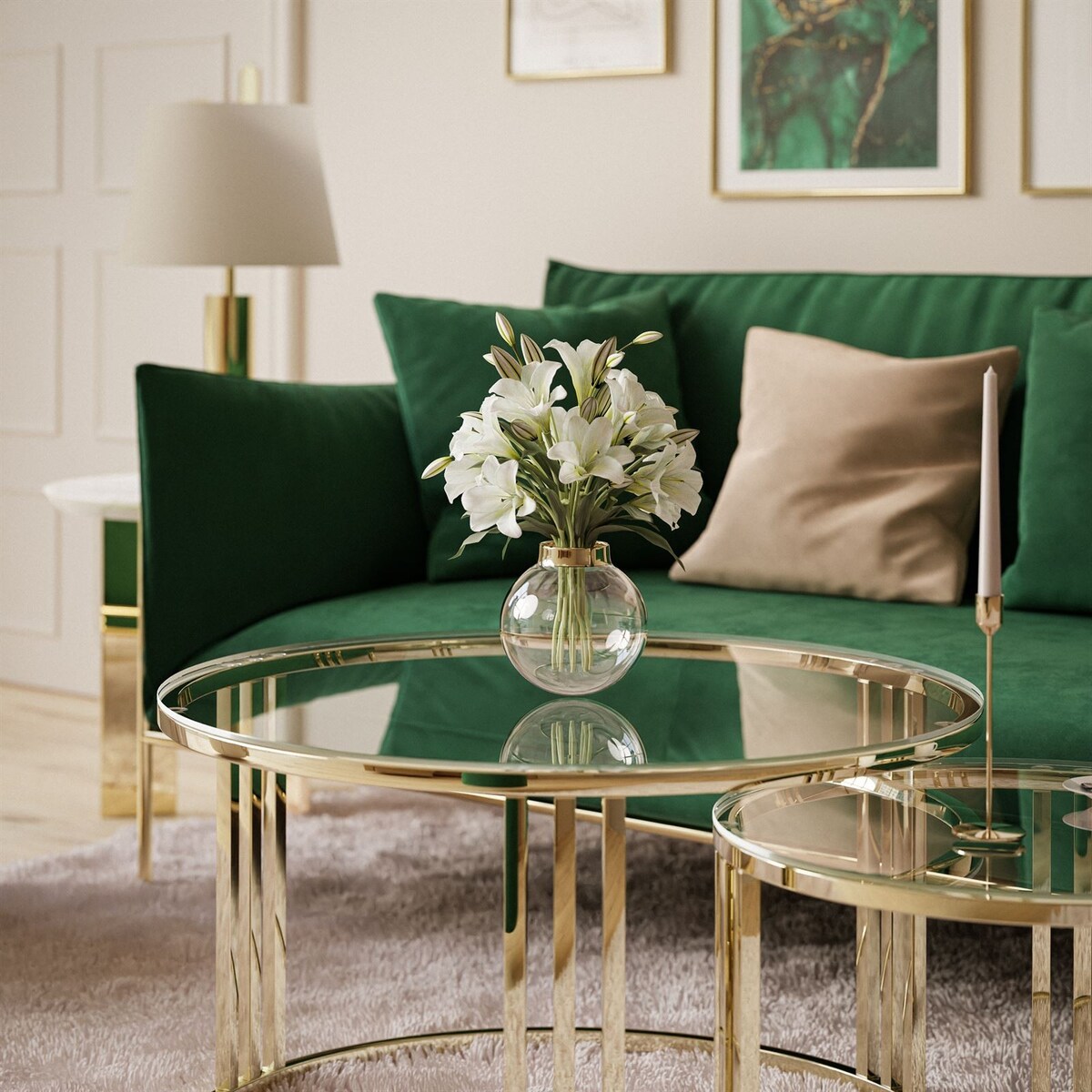 Stolik LORI 2w1 złoty chrom przeźroczyste szkło