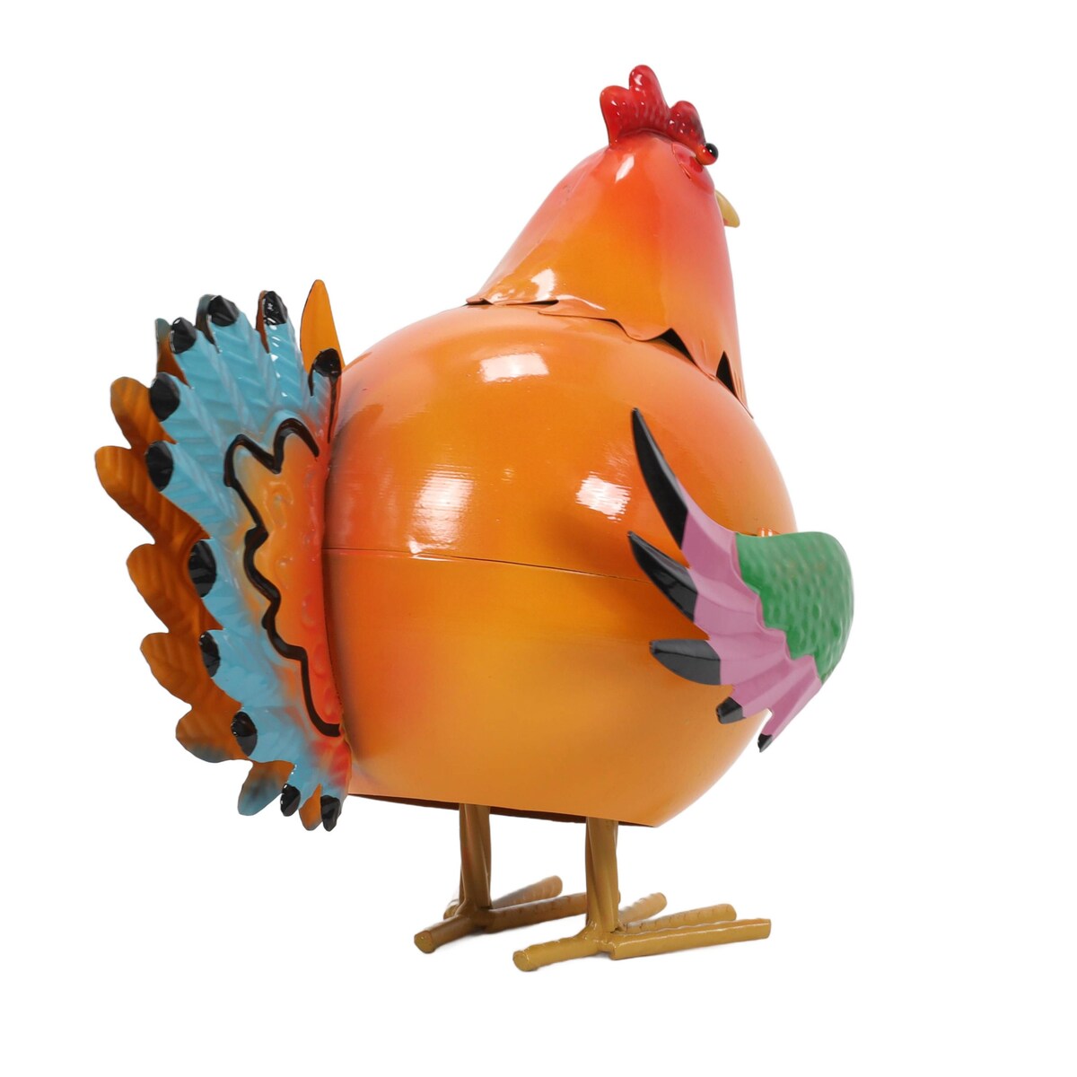 Kolorowa figurka metalowy kogut, 21 x 25 x 28 cm