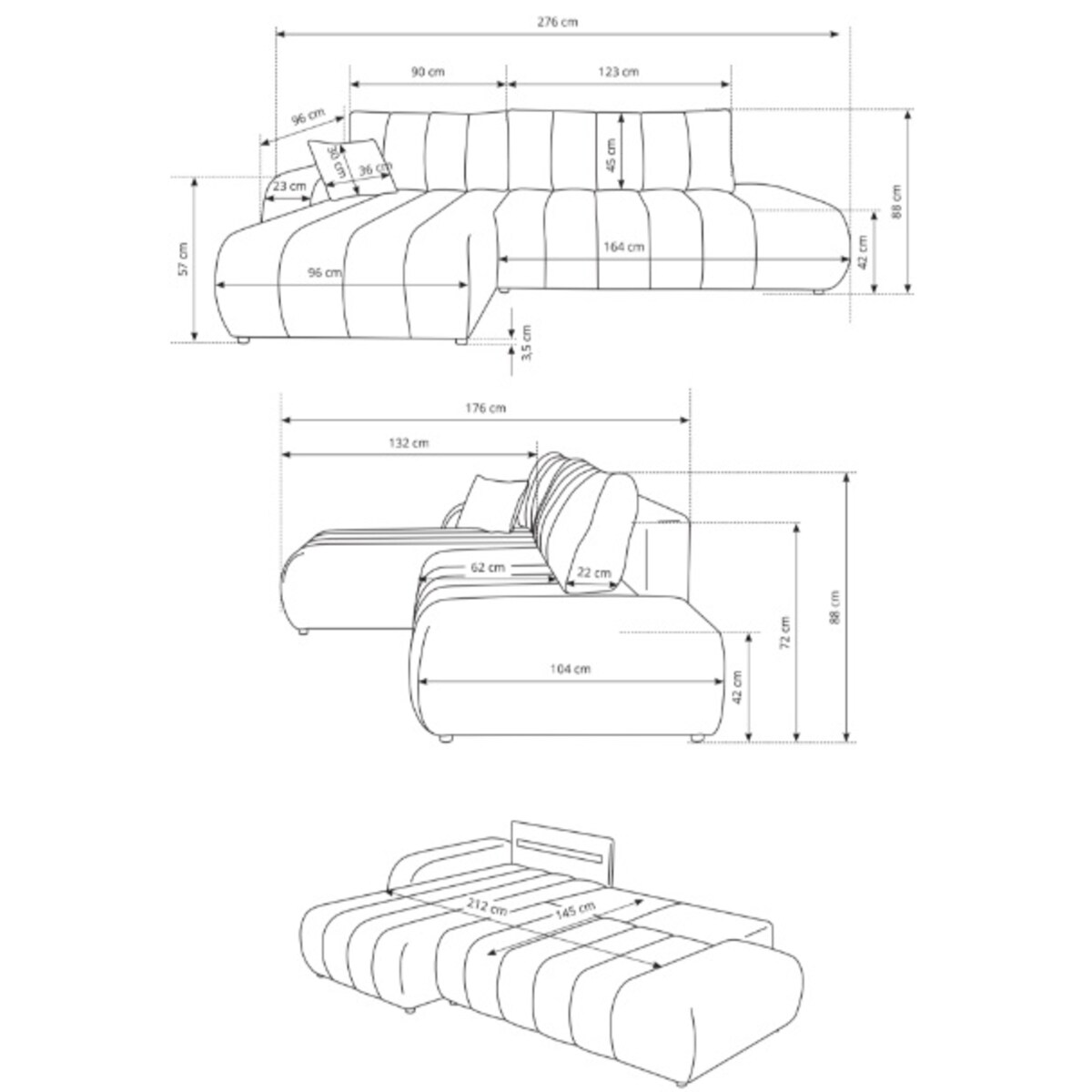 Narożnik z funkcją spania ALOO, lewostronny, tkanina boucle-kremowa