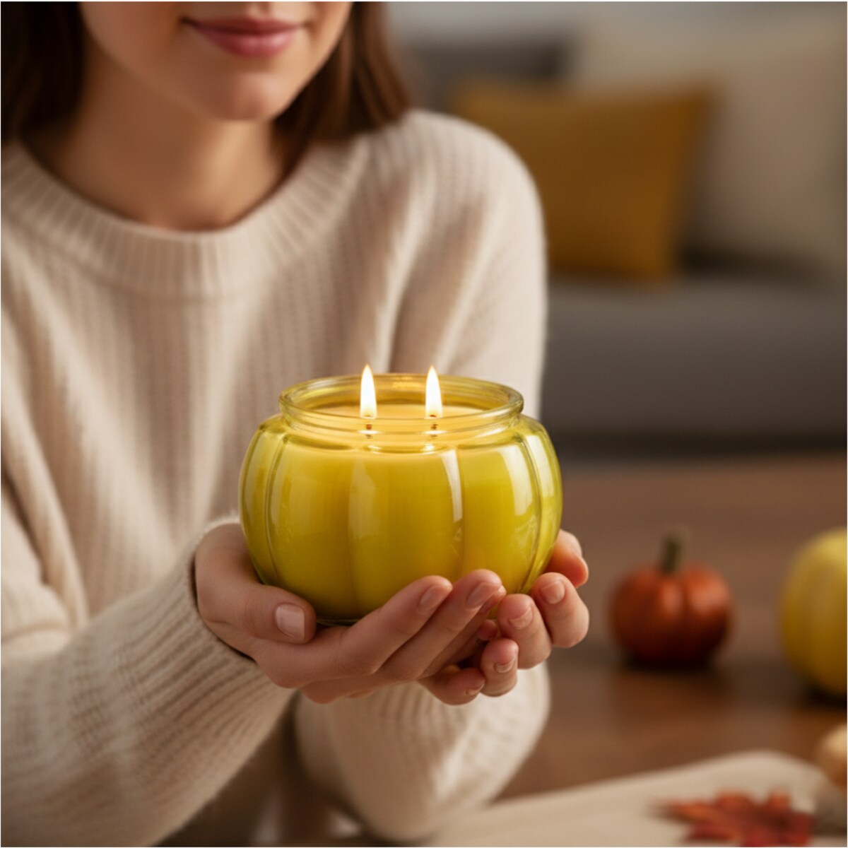 Świeca Na Halloween Jesienna Świeczka Szklana Dynia Dekoracja 11,5 Cm Żółta