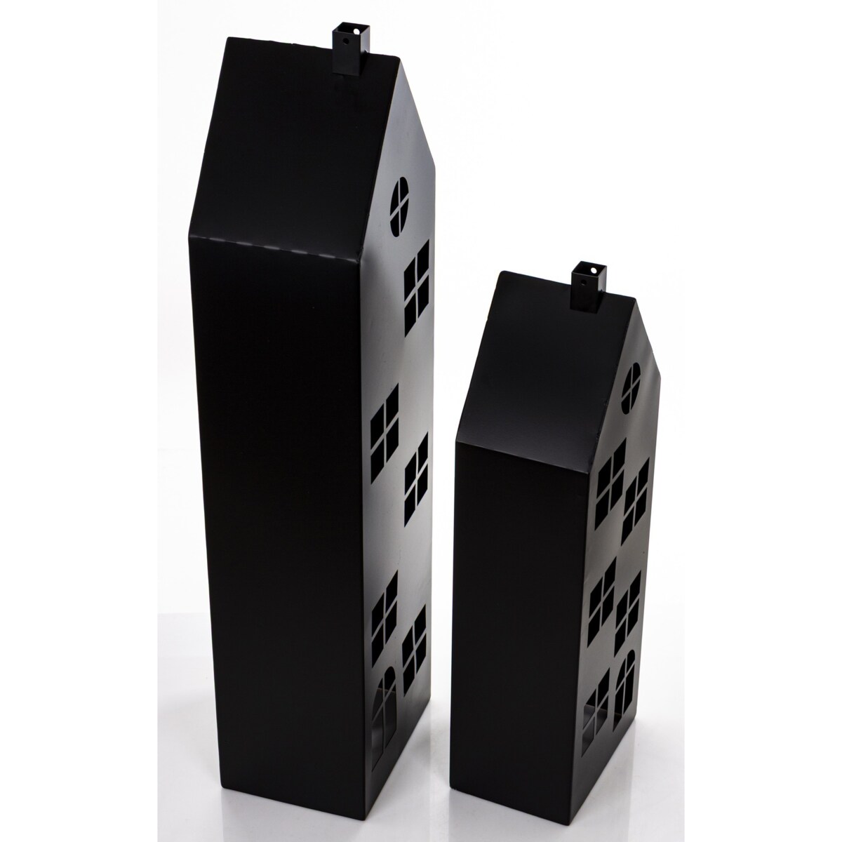 Metalowe domki 2 szt. świeczniki 90x24x18 i 67x22,5x15 cm MURAHU