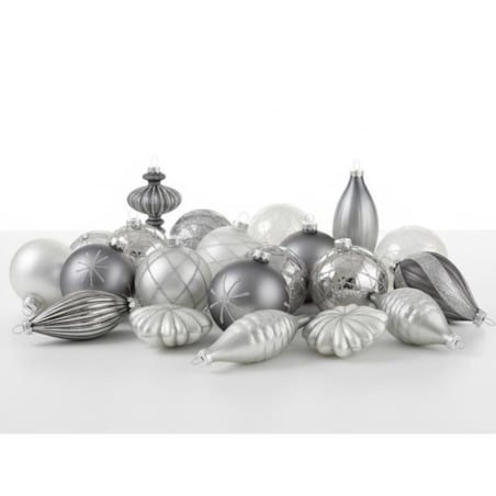 Zestaw 35 bombek FROSTFALL Szkło Szary