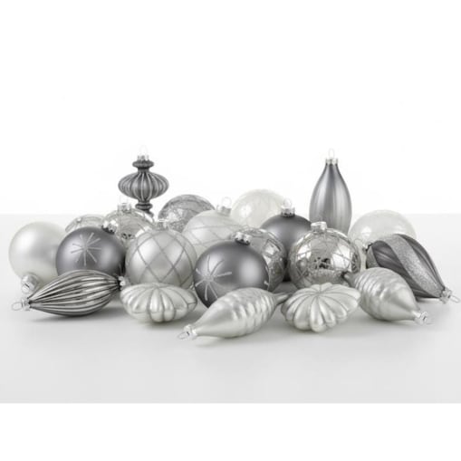 Zestaw 35 bombek FROSTFALL Szkło Szary