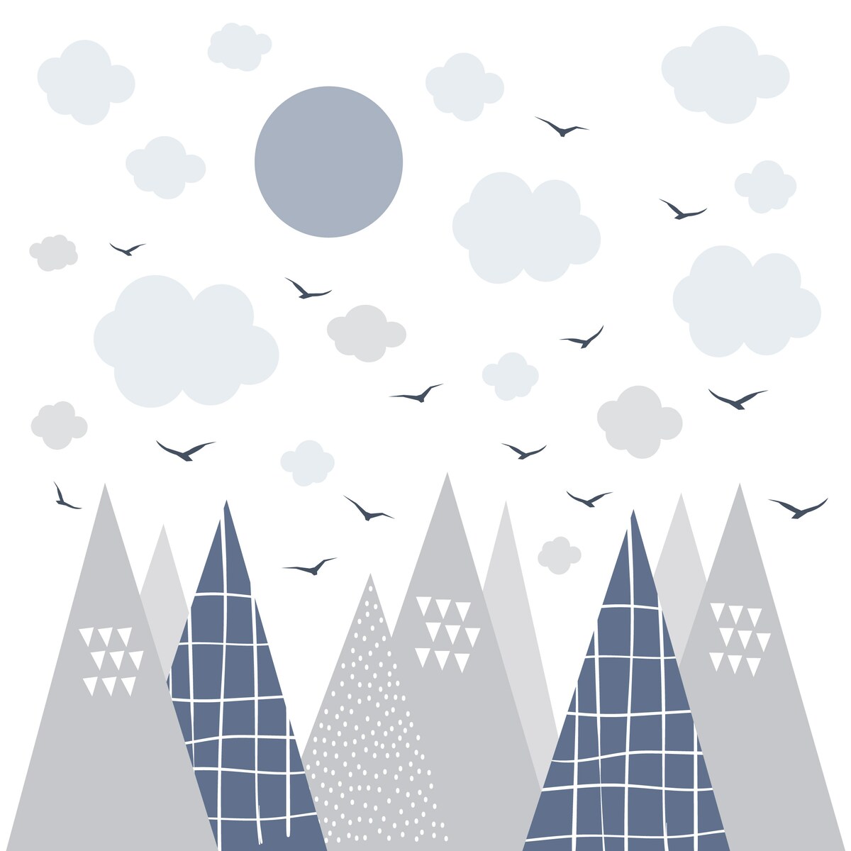 NAKLEJKI ŚCIENNE DLA DZIECI SZARE GÓRY CHMURY STYL SKANDYNAWSKI ZESTAW