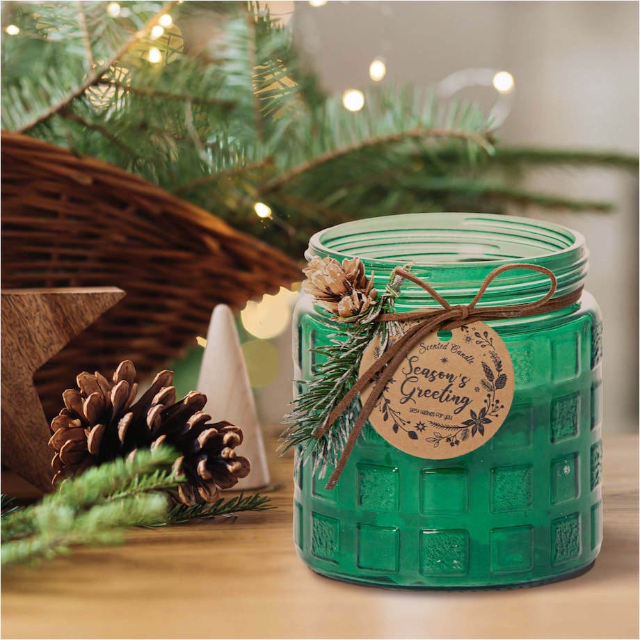 Świeczka Zapachowa Świeca Świąteczna Zapach Drzewny Dekoracja Zielona