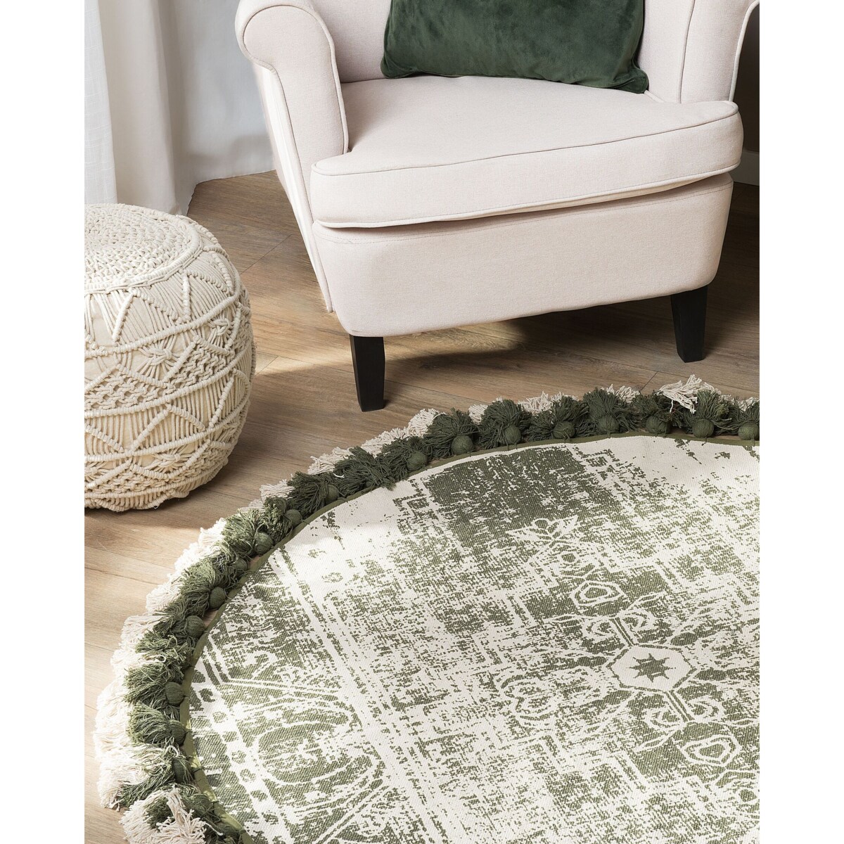 Dywan okrągły bawełniany ø 120 cm kremowo-zielony KAHTA