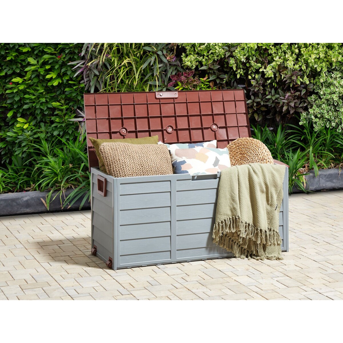 Skrzynia ogrodowa 112 x 50 cm szaro-brązowa LOCARNO