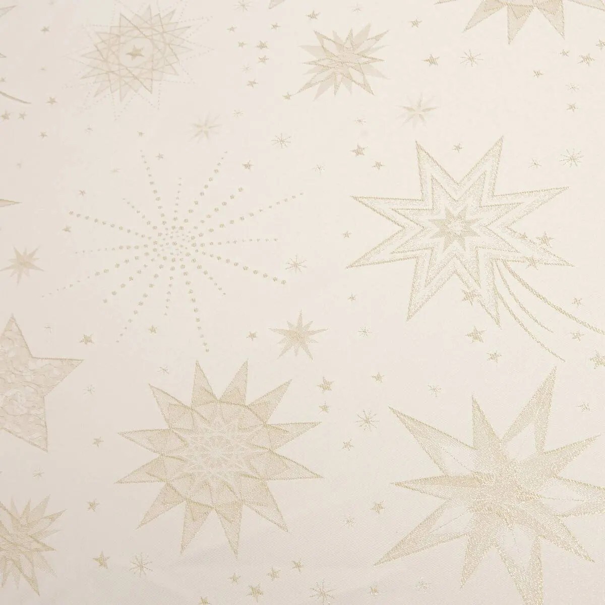Obrus świąteczny, żakardowy, beżowo-złoty w gwiazdy, 140x360 cm
