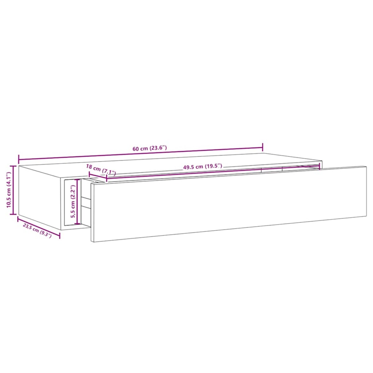 vidaXL Półki ścienne do szuflad 2 szt. Dąb i biel 60x23,5x10cm MDF