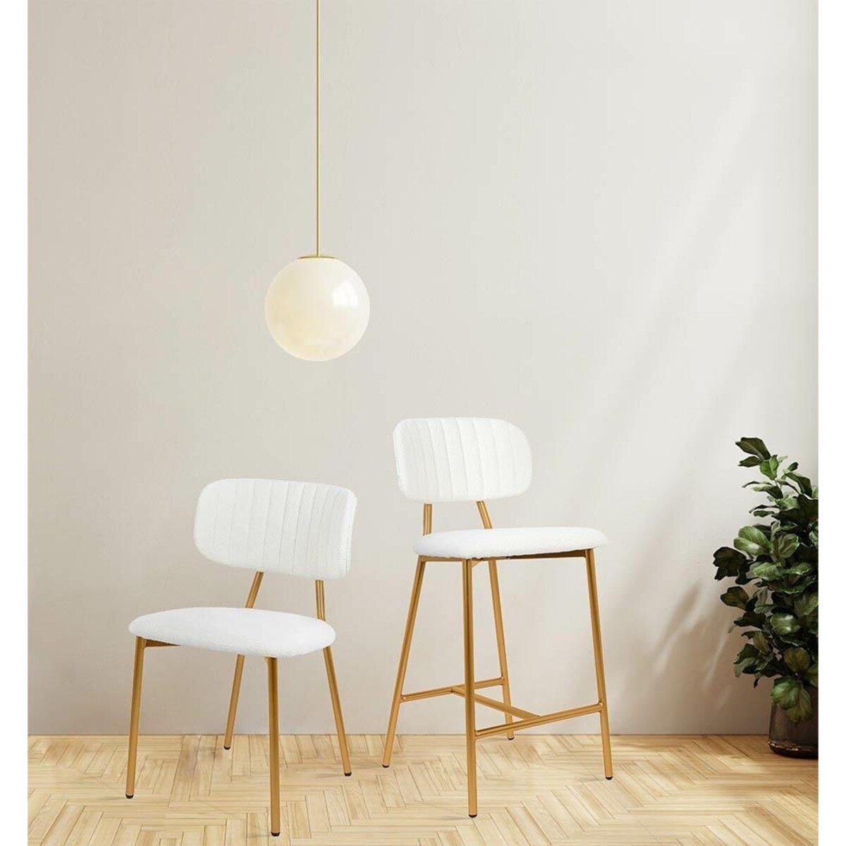 Komfortowe krzesło FABIOLA BOUCLEK H1201100125 białe złote, King Home