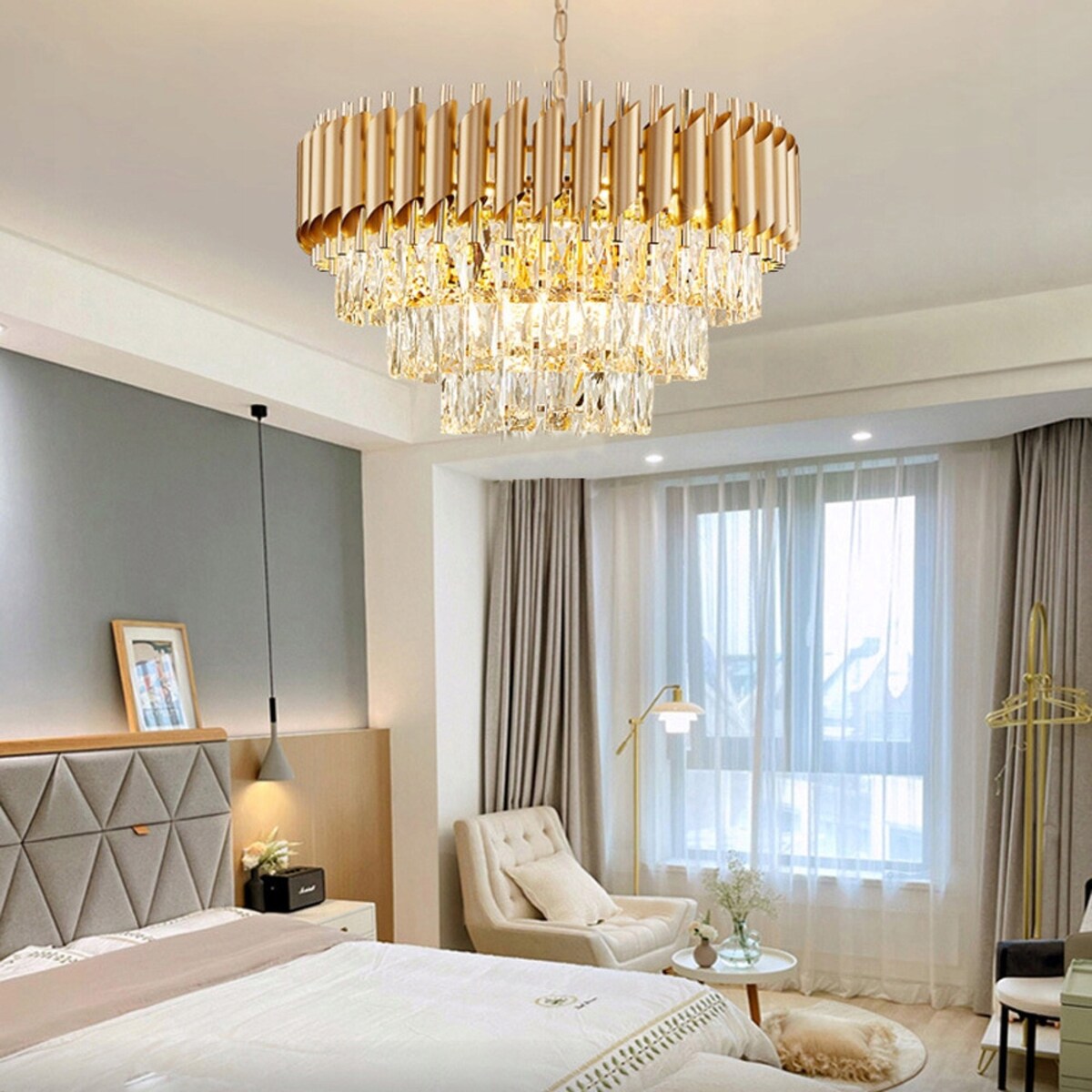 Lampa Sufitowa Kryształowa Glamour Złota Kryształ