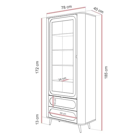 Przeszklona witryna SHADOW II z półkami, oświetlenie LED, nóżki skośne czarne