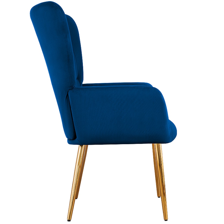 Fotel uszak do salonu wypoczynkowy welurowy tapicerowany granatowy złote nogi