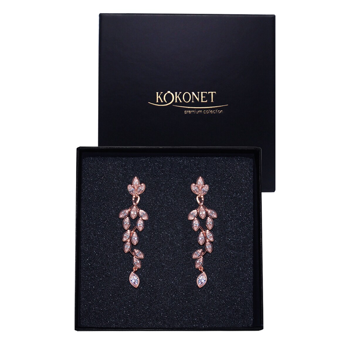 Różowe złoto lekkie wiszące kolczyki boho z cyrkoniami glamour delikatne