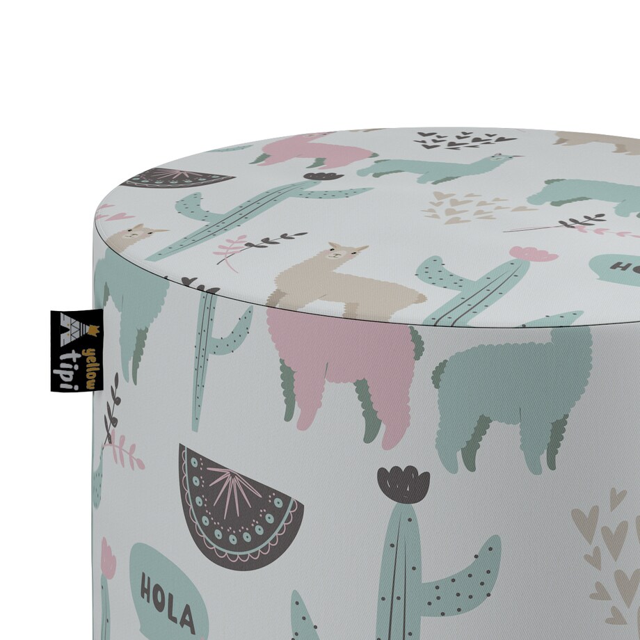 Puf Bobby, pastelowe lamy na jasnoszarym tle, ø40, wys. 40 cm, Magic Collection