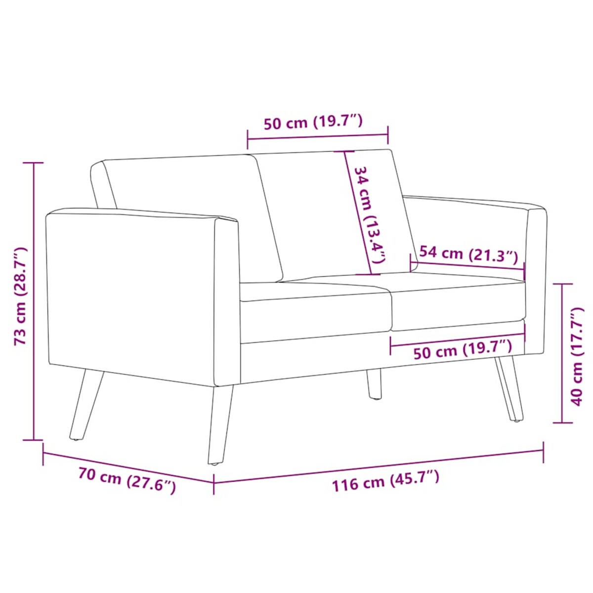 vidaXL Sofa 2-osobowa, materiałowa, ciemnoszara
