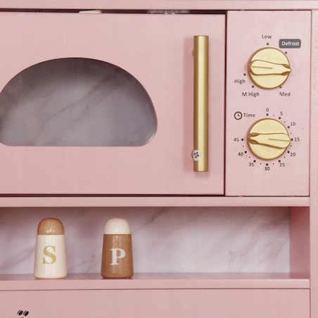 Różowa kuchnia XXL dla dzieci drewniana - dużo funkcji, pralka, piekarnik, lodówka PetitGold