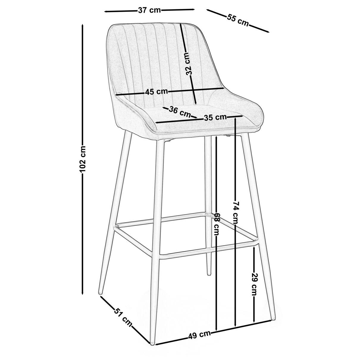 Hoker tapicerowany welurowy do salonu jadalni barowy glamour PASSO
